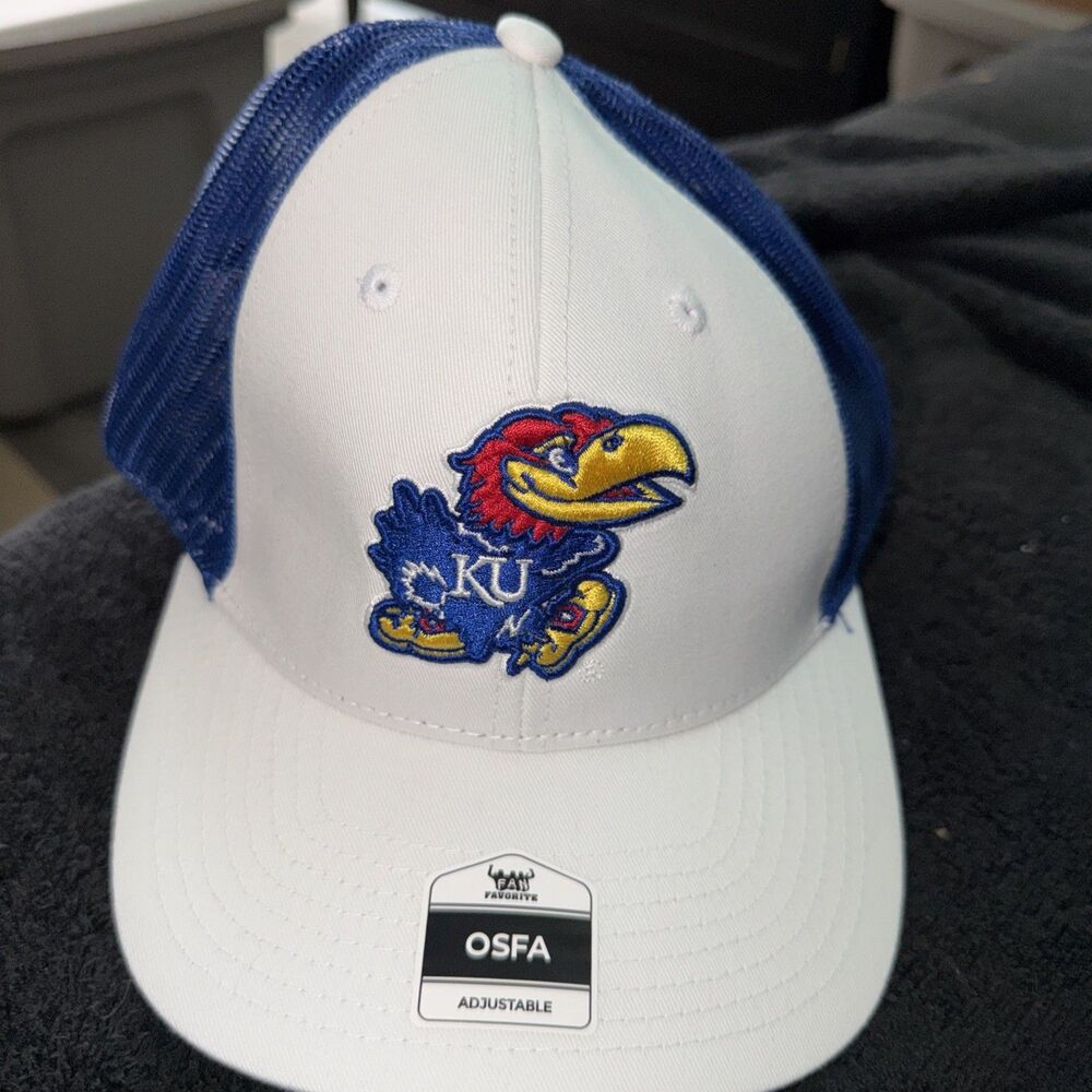 NWT Kansas University KU Jayhawk Baseball Cap Hat Mesh Fitted Trucker Adjustable